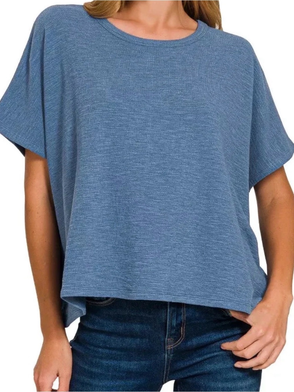 Zenana Oversized Slub Tee in Dusty Blue 2x/3x
